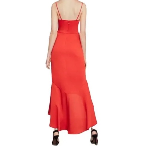 BCBGMAXAZRIA Sleeveless Faux Wrap Ruched Ruffle Asymmetrical High Low Maxi Dress - Picture 4 of 4